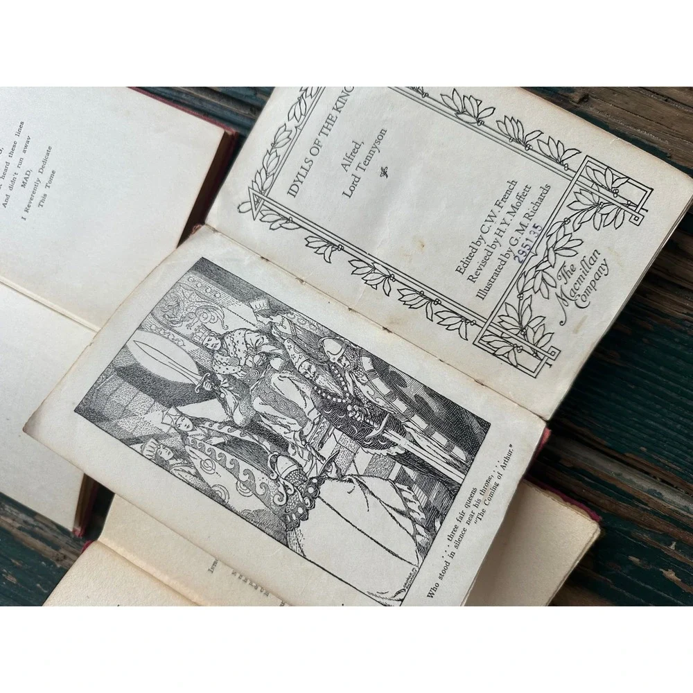 Vintage Antique Red Book Bundle The Foolish Dictionary Idylls of the King Set